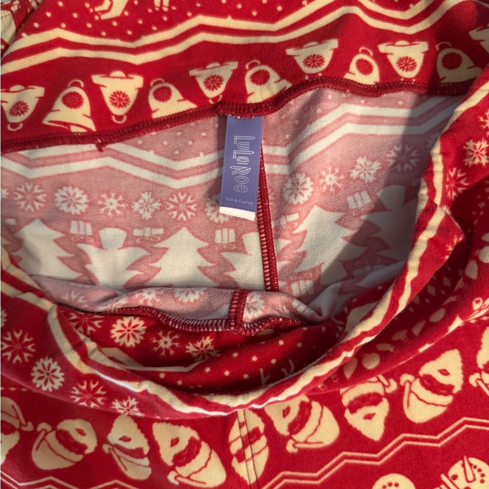 LuLaRoe Festive Red and Cream Leggings